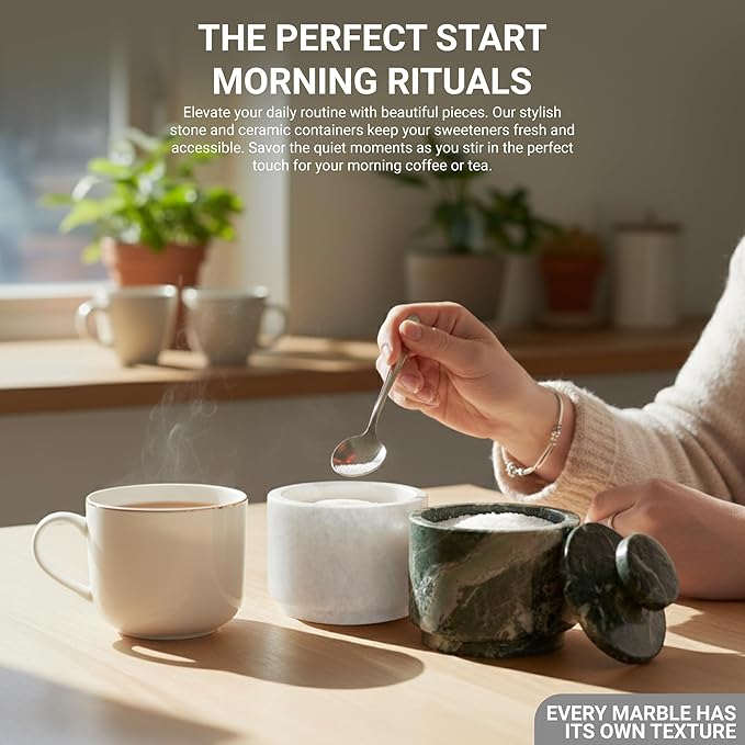 Marble Salt Cellar With Lid - Stone Salt Container And Stone Salt Holder, Spice Jars for Counter, Candy Jar & Spice Jar, Black