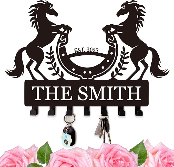 Personalized Key Holder Decorative,Personalized Name Key Rack,Horse Key Holder for Wall, Wall Mounted Key Hooks