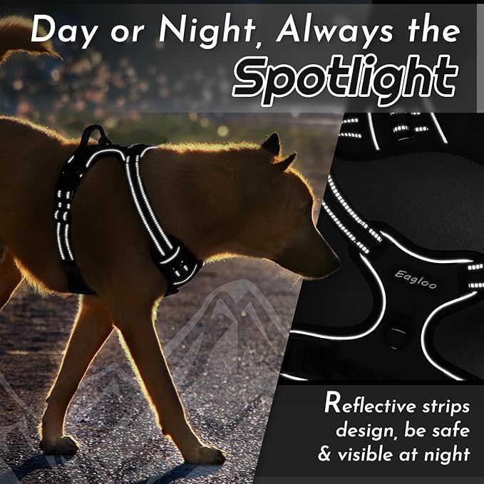 Eagloo Dog Harness Small Sized Dog, No Pull Service Vest with Reflective Strips and Control Handle, Adjustable and Comfortable for Walking, No Choke Pet Harness with 2 Metal Rings, Black, S