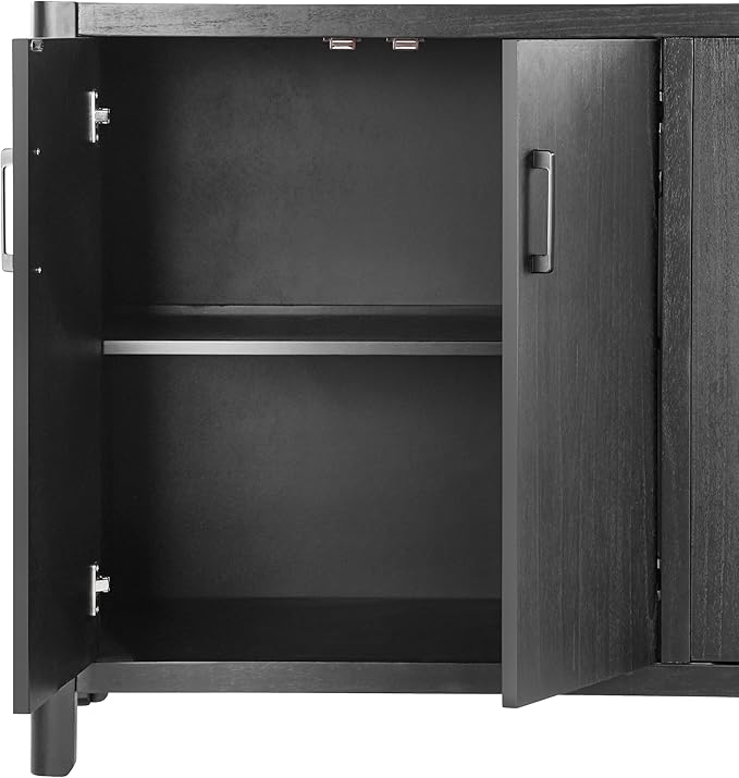 Farmhouse Wood 4-Door Cabinet Sideboard with Smooth Rounded Corners, Rustic Accent Entryway Console Table for Hallway Living Room Dining Room