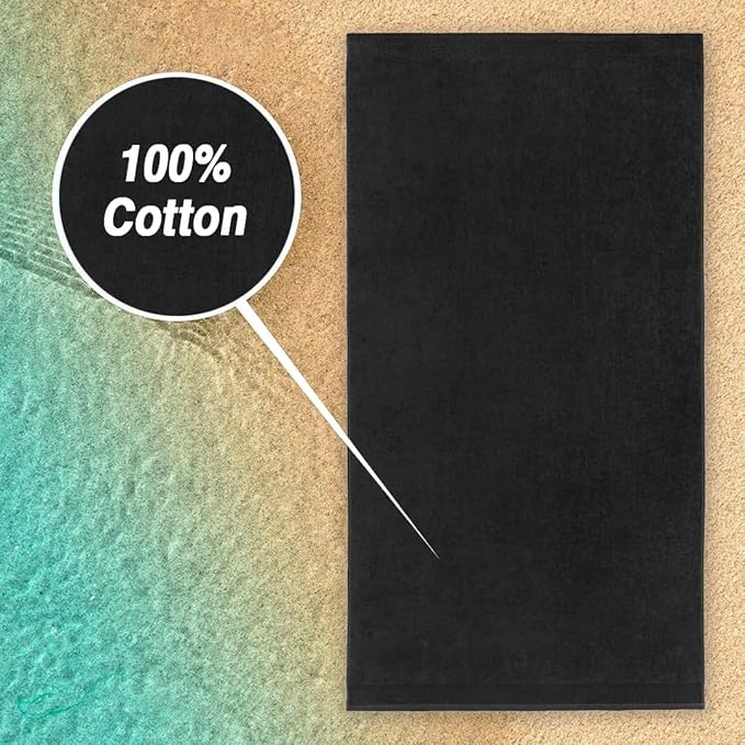 Kaufman - Personalized Velour Beach and Pool Towel 100% Cotton 30in X 60in Solid Color Bath Towel Embroidered (Black)