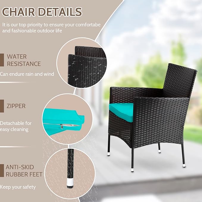 FDW Rattan Furniture Wicker Chair Patio Bristo Set for Outdoor Indoor Use with Loveseats Coffee Table,Blue Cushion, 4-Pieces