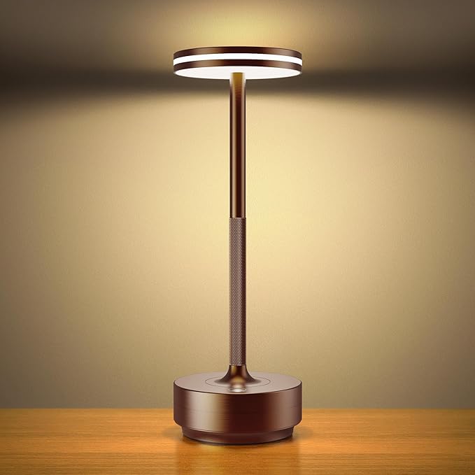 Hapfish Rechargeable Cordless Table Lamps, 5000mAh Battery Operated Lamp, 3 Color Modes, Dimmable, LED Table Lamps for Living Room,Outdoor, Dinner,Patio,Restaurant – Brown