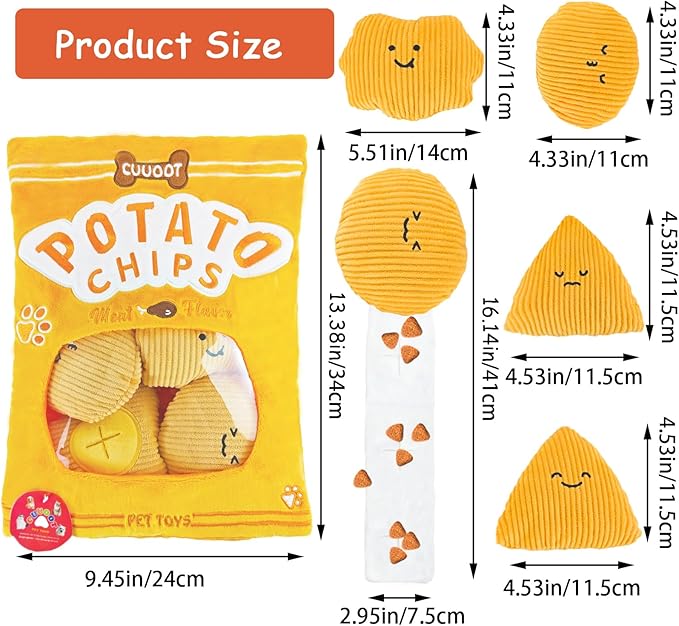 Dog Puzzle Toy, Crinkle Squeaky Interactive Dog Toys, Enrichment Treat Puzzle Dog Toy for Medium, and Large Dogs (Potato Chips)