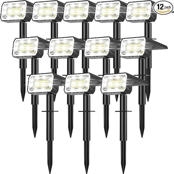 Solar Spot Lights Outdoor Waterproof IP65, [12 Pack/100 LED/4 Modes] 2-in-1 Solar Landscape Spotlights, Auto On/Off High Lumens Spot Lights for Outside Yard Garden Pathway(Cool White)