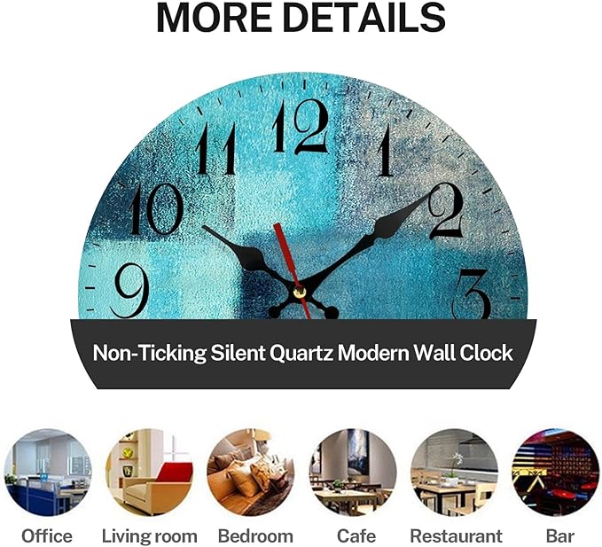 ArtSocket Turquoise Wooden Wall Clock Silent Non-Ticking, Green Blue Grey Teal Aqua Abstract Painting Gray Round Wall Clock Decor for Home Kitchen Living Room Office, Battery Operated 12 Inch