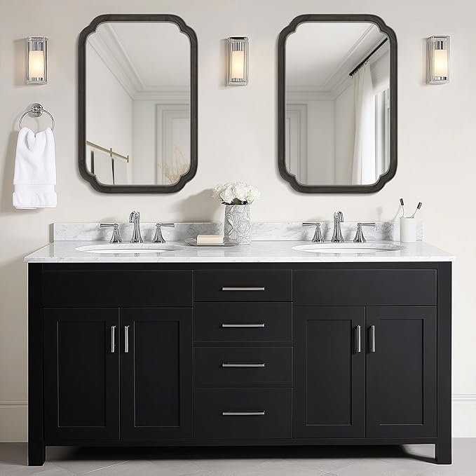 WallBeyond 20" x 30" Rounded Corner Arch Wall Mirror with Wood Frame for Entryway, Living Room or Bedroom Home Decor - Light Woodgrain [20" x 30" Black]