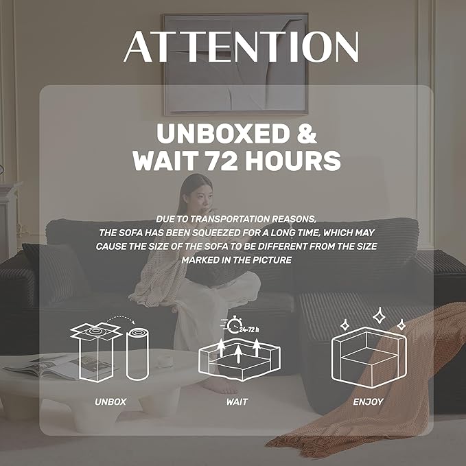 107" Boneless Couch with Deep Seat, Modular Sectional Sofa, Cloud Sectional Couch for Living Room, No Assembly Required, Corduroy, L-Shape Right?Black