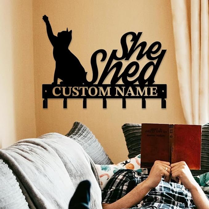 Personalized She Shed Keys Hooks,Custom Name Metal She Shed Art Keys Hooks,Metal She Shed Lover Wall Home Storage Decorative Keys Hooks,Key Holder Hooks for Wall (Style J)