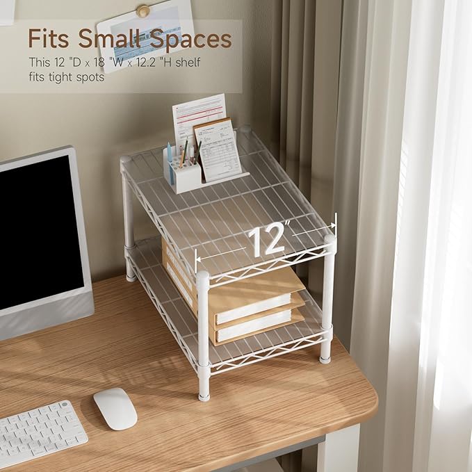 Small 2 Tier Shelves Storage Wire Shelving Unit Metal Shelf Adjustable Organizers Storage Shelving for Bathroom Laundry Room Kitchen Pantry12”D x 18”W x 12.2”H White