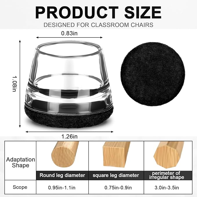 Chunful 32 Pcs Chair Leg Floor Protectors TPE Classroom Chairs & Desks Leg Covers with Quiet Felt Sliders Prevent Floor Scuffs & Scratches Desks Foot Caps Pads Teacher Classroom Supplies (Black)