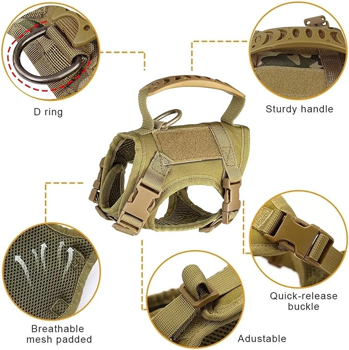 Tactical Cat Harness Escape Proof for Walking with Personalized Patches - Adjustable Cat Harness 8-20lbs Escape Proof - Soft Vest for Large Kitty with Optional Leash (Black)