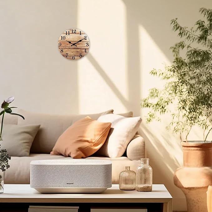 XNM 10 Inch Rustic Wall Clock for Bedroom Battery Wall Clock Silent Brown Round Small Clock Wood(No Solid Wood, It is with MDF Material)