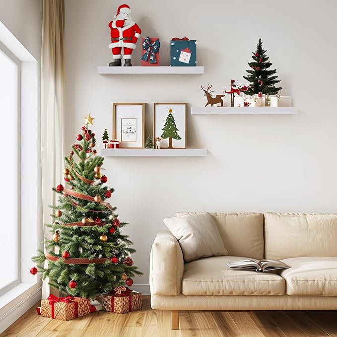 BAYKA White Floating Shelves for Wall – Rustic Wood Wall Shelves with Metal Brackets for Bathroom, Bedroom, Kitchen, or Living Room Decor Organization – Set of 3, Sturdy Storage with 22lb Capacity