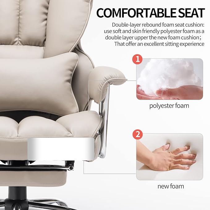 Efomao Big and Tall Office Chair 400lbs – PU Leather Executive Office Chair with Lumbar Support & Leg Rest, Heavy-Duty Computer Chair for Home Office, Grey