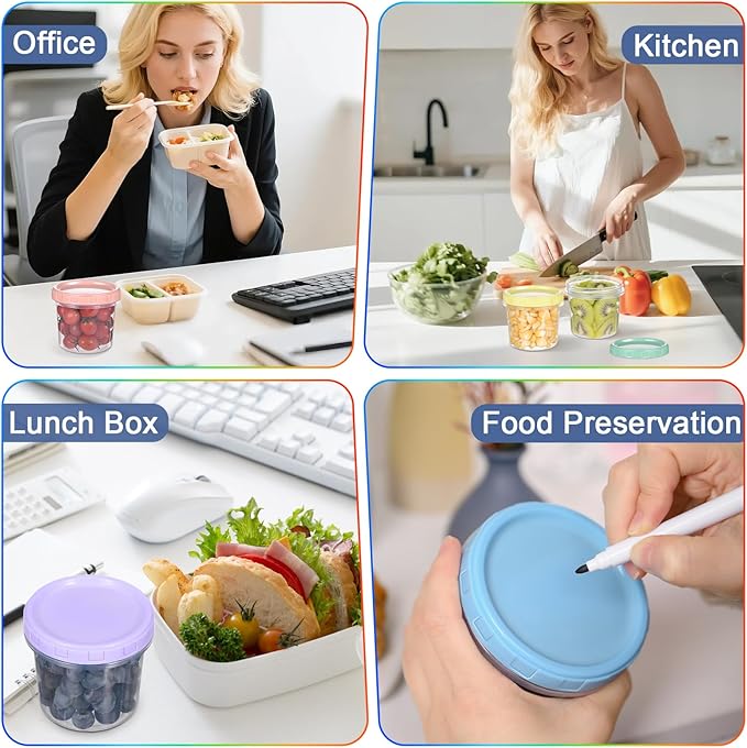 12pcs 10 oz Plastic Containers with Screw Lids, Reusable Clear Food Storage Containers with Pen and Brush for Snack Salad Fruit, Leakproof Small Freezer Container, Microwave & Dishwasher Safe