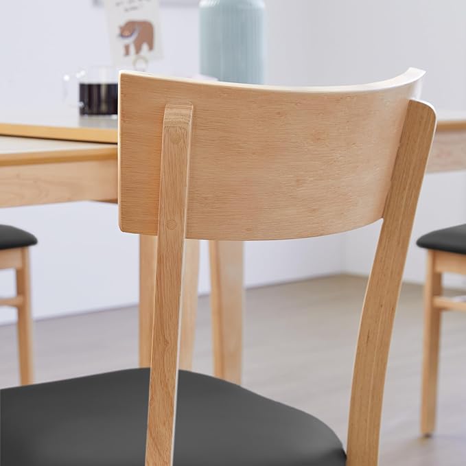 Livinia Mint Dining Chair Set of 2, Solid Malaysian Oak PU Leather Upholstered Cushion Seat, Straight Back Side Chairs (Natural)