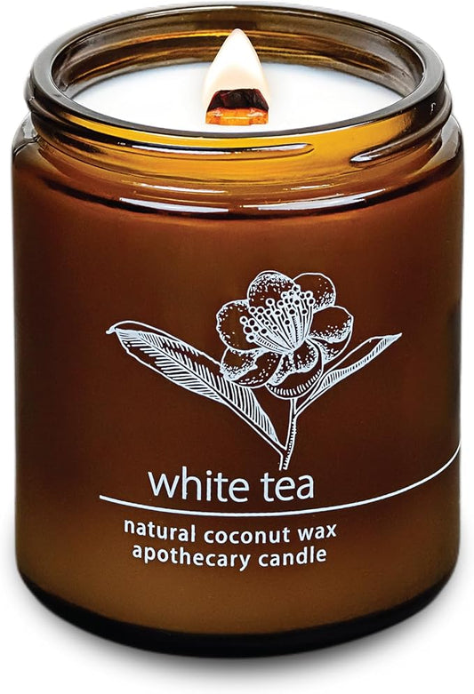 Hemlock Park Crackling Wood Wick Candle Handcrafted with Natural Coconut Wax (Standard 8 oz, White Tea)