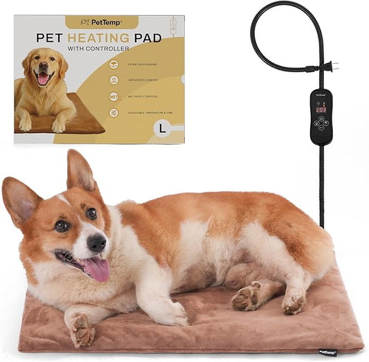 Upgraded Pet Heating Pad, 5 Adjustable Temperature & Timer, Electric Heated Dog Cat Bed for Winter, Auto Power-Off, Waterproof Chew-Resistant (L:26'' x 20'')