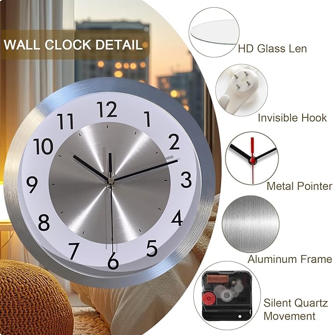 Silent Wall Clock Battery Operated,Modern Metal Wall Clock Decorative for Living Room/Kitchen/Office/Home,12 inch