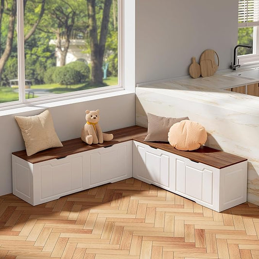 L-Shaped Corner Bench w/Storage, 63" Breakfast Nook Bench, Flip-Top Storage Compartment Bench for Entryway, Kitchen, Dining Room, Hallway Cloakroom Organization, Stool Only