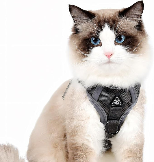 Cat Harness and Leash for Walking, Escape Proof Soft Adjustable Vest Harnesses for Cats (Grey, X-Large)