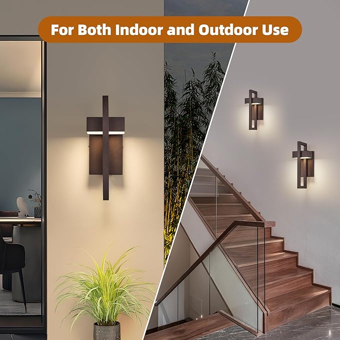 tewei Modern LED Outdoor Wall Sconce Brown Outdoor Lights for House, 13.7'' LED Exterior Lighting Fixtures Outside Wall Mount Lights for Front Porch Hallway, Warm White 3000K, 1 Pack