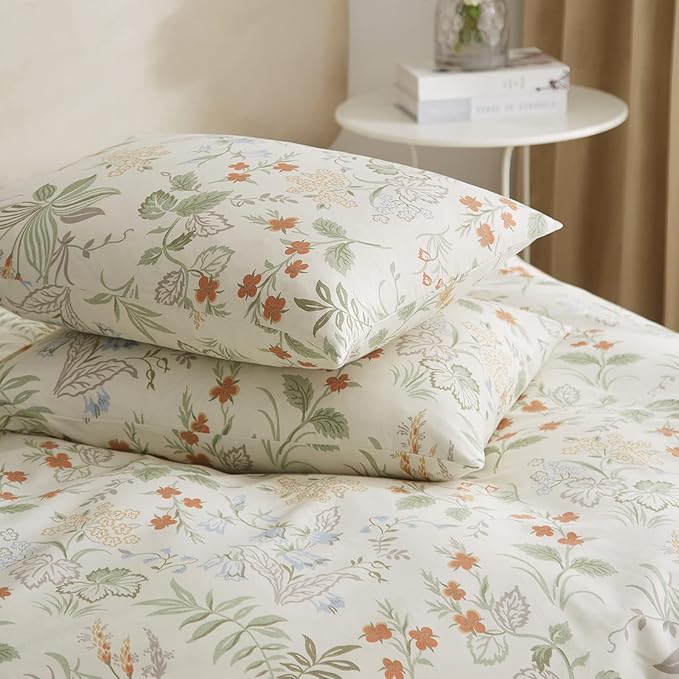 EAVD Fresh Vintage Floral Comforter Set Twin XL White Soft Microfiber Garden Leaves Floral Bedding Comforter Set with 2 Pillowcases Reversible Cottagecore Botanical Comforter Set for Girls Women