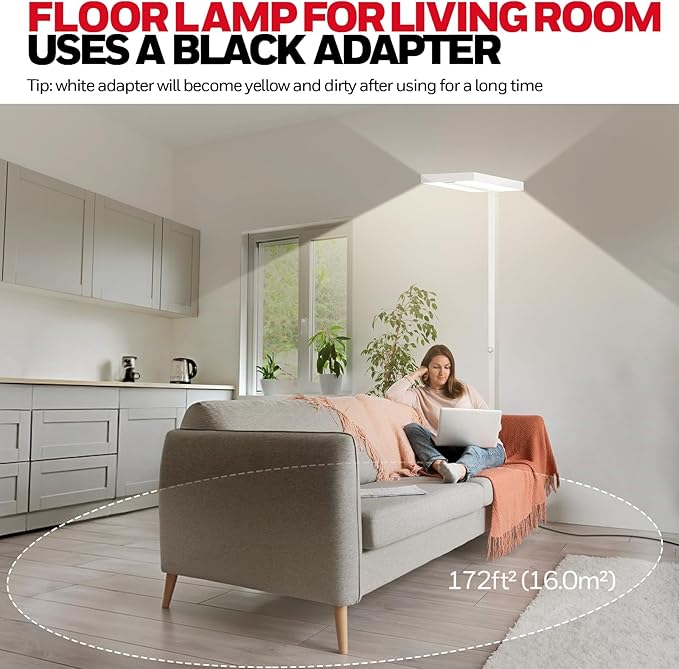 Honeywell 10400LM LED Floor Lamp, 02E Pro Sunturalux Eye-Caring Reading Standing Light, 100W Modern Natural Daylight 4000K Dimmable 77" Tall Floor Lamps for Living Room Kids Study Home Office