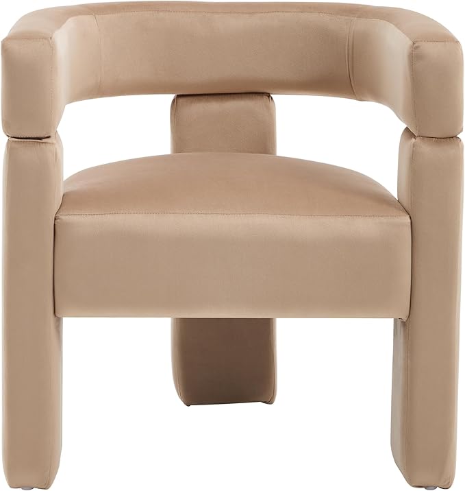 Khaki Dining Chairs Set of 2, Upholstered Velvet Barrel Chairs with Arms Comfy Side Chairs for Living Room/Dining Room/Reception