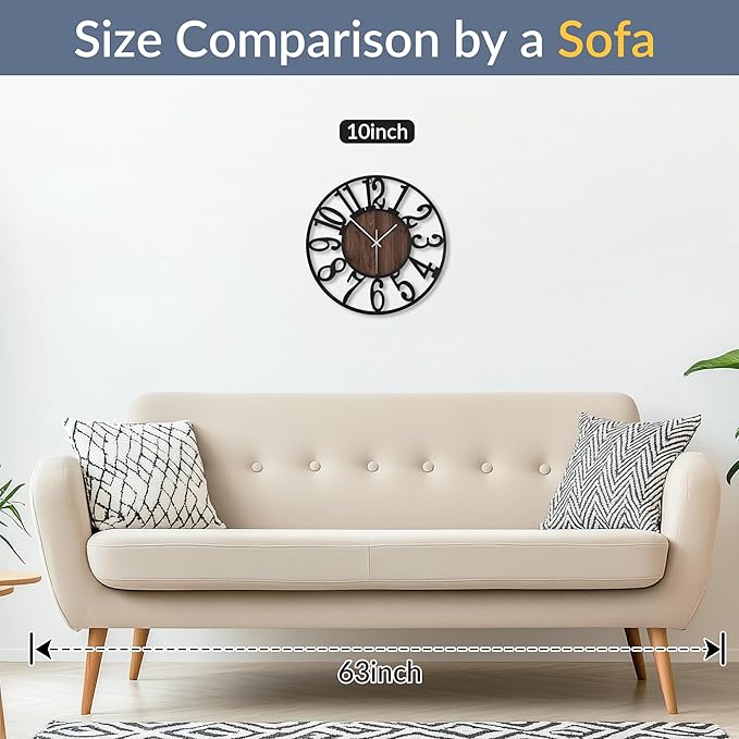 LEIKE 10in Arabic Numeral Wall Clock Battery Operated Black, Silent Non Ticking, Wall Clocks for Living Room Decor, Small Classic for School, Office, Home, Kitchen, Bedroom