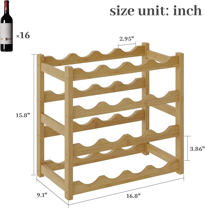 Wine Rack，Bamboo Wine Storage Cabinet Shelf，Countertop Wine Shelf- Freestanding Wine Holder for Kitchen & Pantry (Natural, 4-Tier)