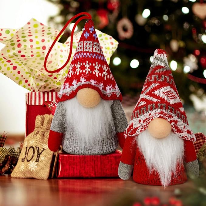 Christmas Gnome Ornaments, 4 Pack Christmas Tree Decorations Handmade Swedish Santa Gnomes Ornaments Lights Scandinavian Plush Elf Table Home Decor, Christmas Tree Hanging Decoration