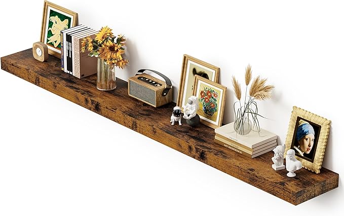 Vivelove 12 Inch Deep Floating Shelves 72 inch Long, 72 x 12 Wide Wall Shelves with Invisible Brackets, for Bedroom Bathroom Living Room Kitchen Office, Farmhouse Home Decor, Set of 1, Rustic Brown