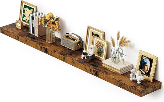 Vivelove 12 Inch Deep Floating Shelves 72 inch Long, 72 x 12 Wide Wall Shelves with Invisible Brackets, for Bedroom Bathroom Living Room Kitchen Office, Farmhouse Home Decor, Set of 1, Rustic Brown