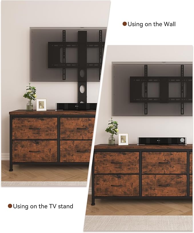 TV Stand with Mount, Fabric Dresser with 6 Drawers for 32/45/55/60/65/75 inch TVs, Dresser Entertainment Center, Modern Media TV Console Table
