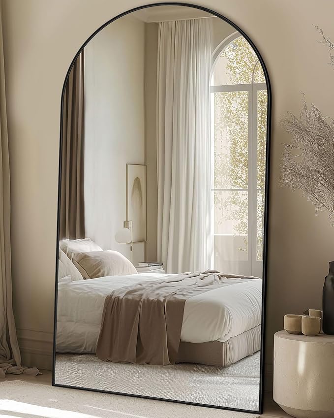 Full Length Mirror, 77"x38" Oversized Floor Mirror with Stand, Hanging or Leaning Full Body Mirrors Mirror for Bedroom, Living Room, Cloakroom, Arch, Black
