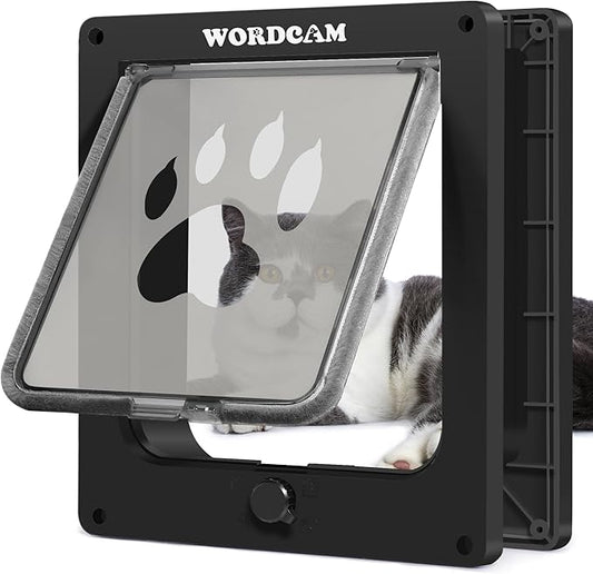 Wordcam X-Large Cat Door, Strong Cat Door for Interior Exterior Doors, 4 Way Locking Pet Door for Cats Up to 25lbs, Cat Flap for Kitten Doggies, Easy Installation, Weatherproof (Black,XL)