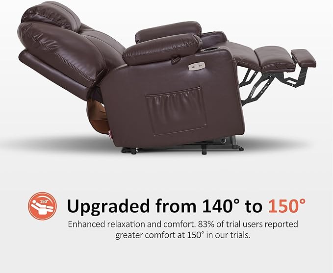 MCombo Oversized Power Lift Recliner Chair for Elderly, Lift Chair with Heat and Massage for Big and Tall, USB&Type C Ports, Cup Holders, Faux Leather R7510 (Dark Brown, Large-Wide)