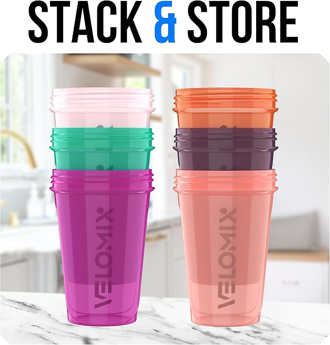 VELOMIX -6 PACK- 20 OZ Protein Shaker Bottles for Protein Mixes, Shaker Cups for Protein Shakes, Small Shaker Bottle Pack, Shaker Cup, Shakers for protein Shakes (Rose Garden - 6 Pack)