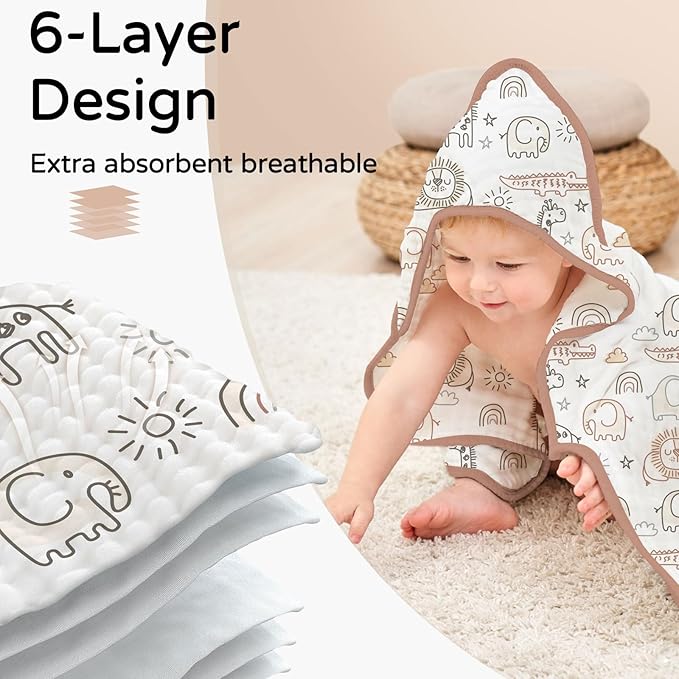 Yoofoss Hooded Baby Towels for Newborn 2 Pack 100% Muslin Organic Cotton Baby Bath Towel with Hood for Babies, Infant, Toddler and Kids, 32x32Inch, Soft and Absorbent Newborn Essential, Giraffe