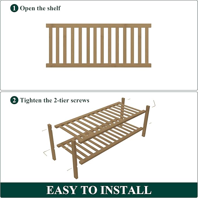 Smiry Shoe Rack, 2 Tier Thick Bamboo Shoe Organizer, Stackable Free Standing Wooden Shoe Storage Shelf for Closet, Entryway, Front Door Entrance, Walnut