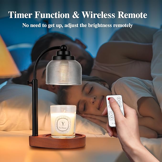 Candle Warmer Lamp Remote Control, Timer and Dimmer, Birthday Gifts for Women Mom Sister, House Warming Gifts Vintage Home Decor, Adjustable Height Wax Melt Warmer for Jar Candles with 2 Bulbs