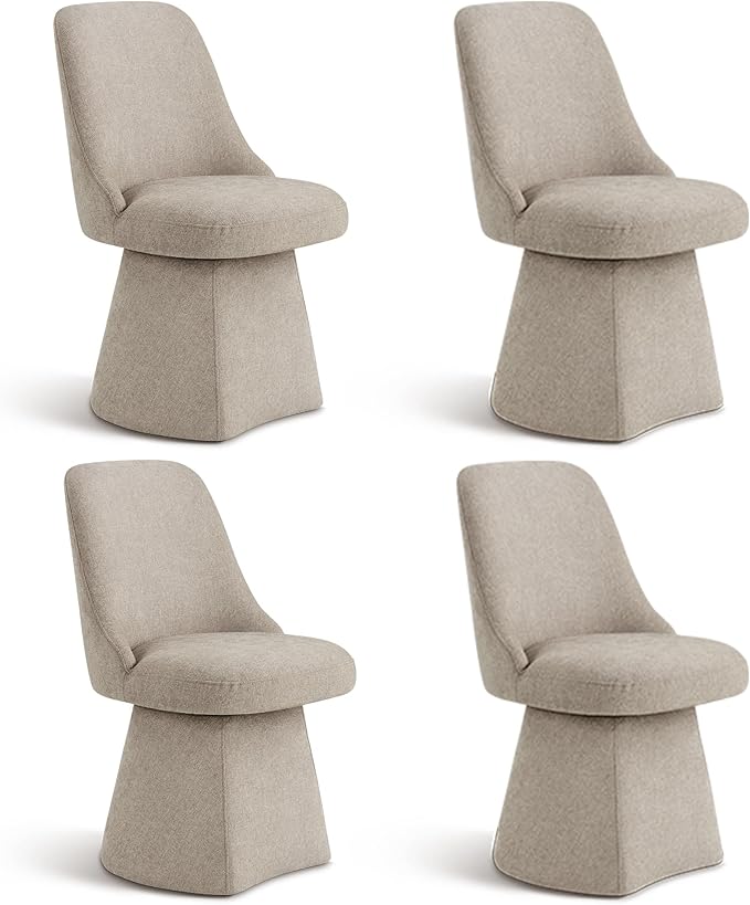 Swivel Dining Chairs Set of 4, Upholstered Mid Century Modern Deskchair with High Back, Linen Fabric Kitchen Chairs for Dining Room, Bedroom, Dressing Room, Khaki