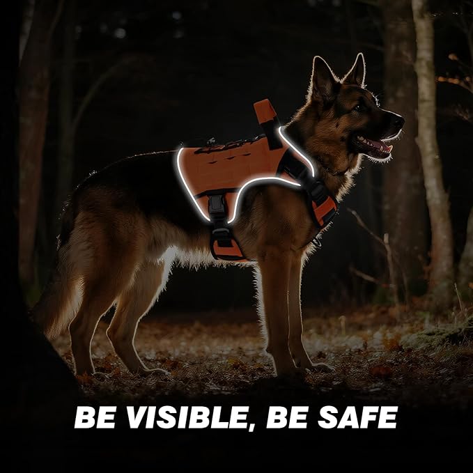WINGOIN Orange Tactical Dog Harness for Large Dogs, Heavy Duty No Pull Dog Harness with Handle, Adjustable Reflective Military K9 German Shepherd Big Size Dog Vest for Walking, Training, Hunting (L)