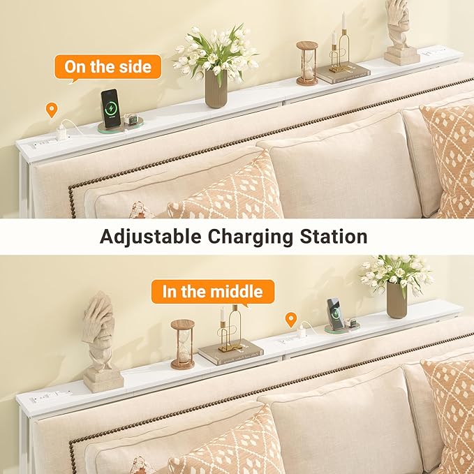 ELYKEN 5.9" Narrow Console Sofa Table with Power Outlets, Total 39.4” Long Behind Couch Table with Charge Station and 5.9’ Extension Cord for Living Room, 5.9" D x 39.4”W x 29.5”H, White