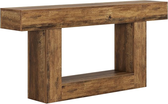Tribesigns 63" Console Table, Farmhouse 2-Tier Entryway Table with U-Shaped Base, Narrow Long Wood Sofa Table Behind Couch Table for Living Room, Hallway, Foyer, Vintage Brown
