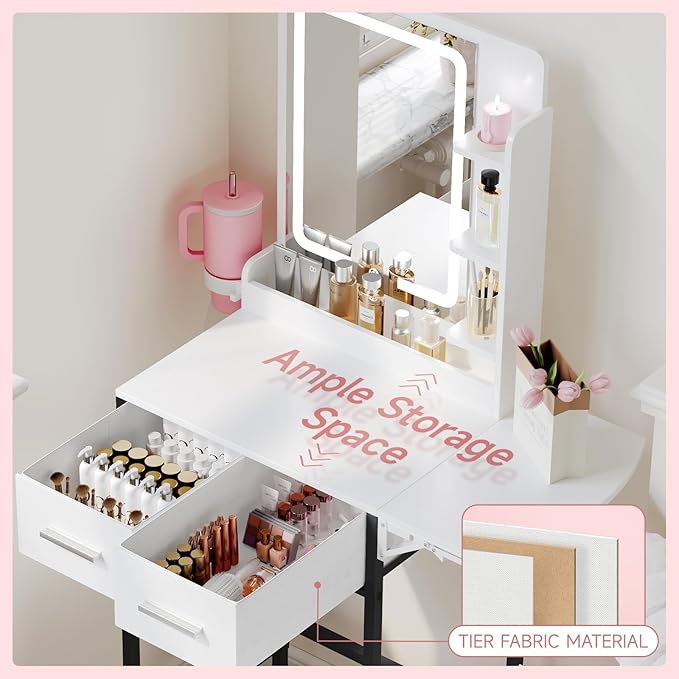Small Vanity Desk for Mini Space: Compact Makeup Table Set for Tiny Bedroom - Space Saving Vanity for Girls