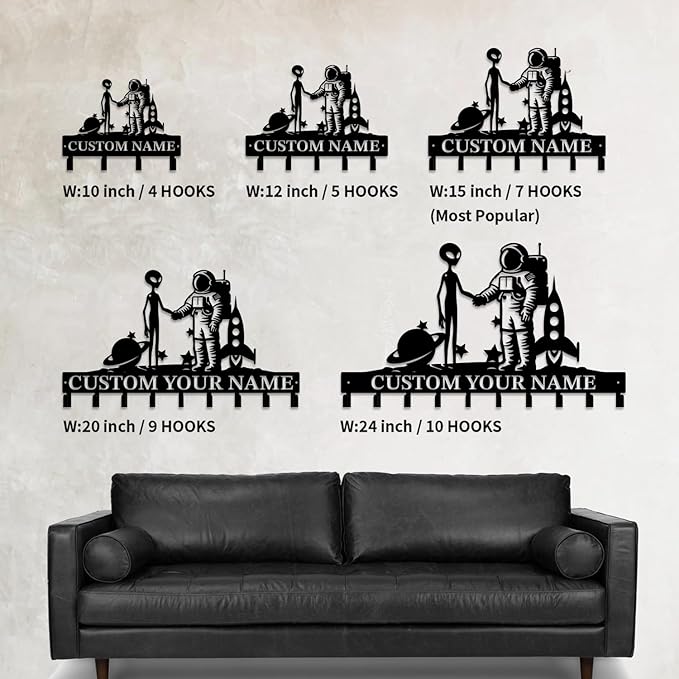 Personalized Custom Alien ET Metal Wall Keys Hooks,Clothes Hooks Alien ET Art coat racks,door holder,Black Alien ET decorations for home,Entrance doors,Hallway, Bedroom,Keys,Hats (Style O)