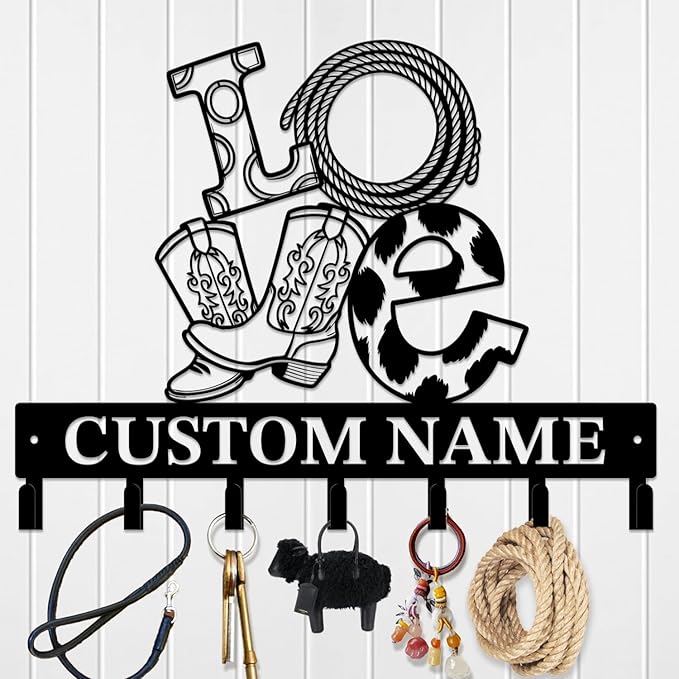 Custom Western Cowboy Metal Iron Key Hooks,Personalized Name & Text Engraving,Decor Wall Keys Holderfor Home Entryway (Style G)